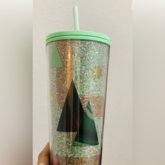 Starbucks Geometric Green Glitter Christmas Tree 24oz Venti NWT 2020 Release - Picture 8 of 14